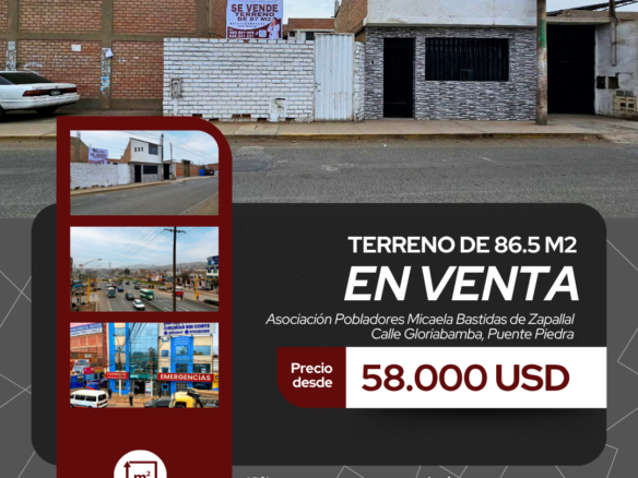 SE VENDE TERRENO DE 86.5 M2 EN ZAPALLAL, PUENTE PIEDRA