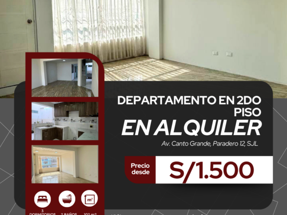 SE ALQUILA DEPARTAMENTO EN SEGUNDO PISO EN AV. CANTO GRANDE, SJL